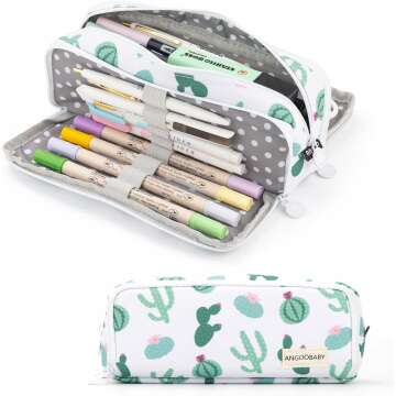 Durable Large Canvas Pencil Case with 3 Compartments for Students