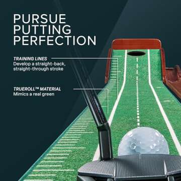 Perfect Practice Compact Golf Putting Mat with Ball Return - 8ft Portable Practice Putting Green - Training Aid for Indoor, Outdoor Golf Practice at Home, Office, Backyard - Golfing Gifts for Men