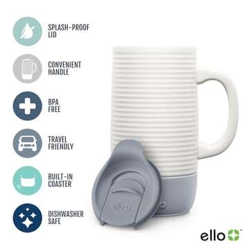 Ello Jane 18oz Ceramic Travel Mug - Stylish, Splash-Resistant, Perfect for Coffee & Tea