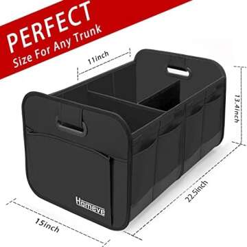 Homeve Car Trunk Organizer, Car Storage, Reinforced Handles, Collapsible Multi-Compartment Car Organizers, Foldable and Waterproof, 600D Oxford Polyester, Suitable for Any Car, SUV, Mini-Van, Black