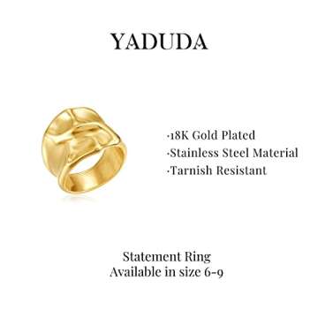 YADUDA Gold Rings for Women Men Vintage Rings Chunky Gold Statement Rings Thick 18K Gold Plated Band, Size 8