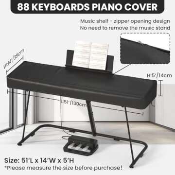 FOLU 61/88 Keys Electric Piano Keyboard Dust Cover - Waterproof, Dustproof, Scratch-Resistant, Adjustable Fit, Machine Washable - 51.2"(L) x 14"(W) x 5"/4"(H)