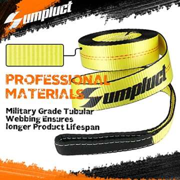 Sumpluct Recovery Tow Strap 2in X 20ft Heavy Duty 20,000 lbs Break Strength, Use for Emergency Towing Rope, Tree Saver, Winch Strap, Triple Reinforced Loops, Protective Sleeves