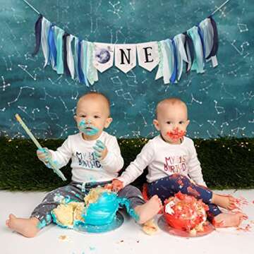 Outer Space Planets High Chair Banner - Astronaut Rocket 1st Birthday Boy High Chair ONE Banner - First Trip Around the Sun Party Decor (OUTER SPACE HF)