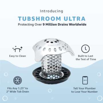 TubShroom Ultra Revolutionary Bath Tub Drain Protector Hair Catcher/Strainer/Snare, Stainless Steel, Stainless Combo