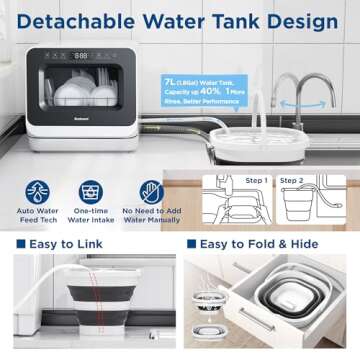 Gudsunal Portable Countertop Dishwasher - 7L Tank, 6 Programs, No Hookup