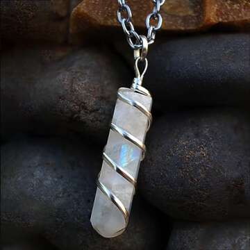 Sugandha Wellness Rainbow Moonstone Healing Crystal Necklace - Lunar Pendant Balance, Inner Light, Love & Creativity