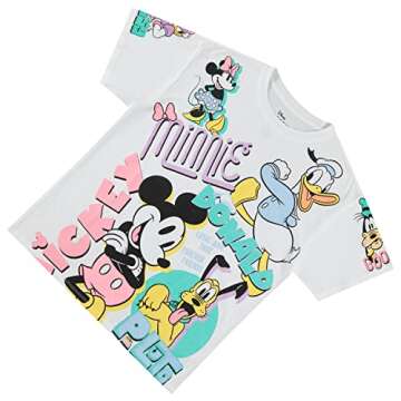 Disney Ladies Mickey Mouse Fashion Shirt Mickey Mouse Multi Print Tee - Mickey Mouse Allover Tee (White, Medium)