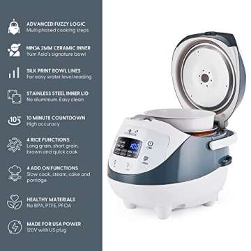 Yum Asia Panda Mini Rice Cooker With Ninja Ceramic Bowl and Advanced Fuzzy Logic (3.5 cup, 0.63 litre) 4 Rice Cooking Functions, 4 Multicooker functions, Digital LED display - 120V