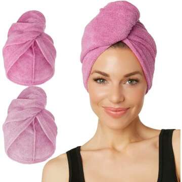 Turbie Twist Microfiber Hair Towel Wrap for Women and Men | 2 Pack | Bathroom Essential Accessories | Quick Dry Hair Turban for Drying Curly, Long & Thick Hair (Dark Pink, Light Pink)