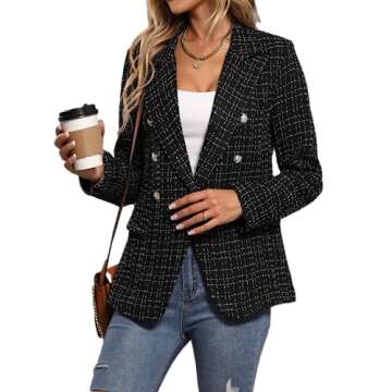 Tweed Blazers Jacket for Women 2025 Casual Nye New Years Eve Clothes Outsfits Womens Plaid Houndstooth Stretchy Deconstructed Cardigan Blazer Jackets Coat Sexy Women's Ladies 60S 70S 80S Costumes