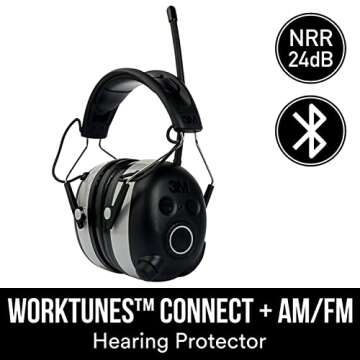 3M WorkTunes Connect + AM/FM Hearing Protector with Bluetooth Technology, Ear protection for Mowing, Snowblowing, Construction, Work Shops