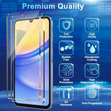 CWQZGUF [4+3 Pack Galaxy A15 Screen Protector, 4 Pack Tempered Glass with 3 Pack Camera Lens Protector, High Clarity, Anti-Shatter, Bubble Free for Samsung A15 5G Screen Protector