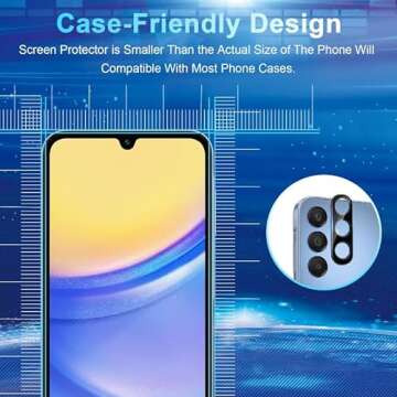 CWQZGUF [4+3 Pack Galaxy A15 Screen Protector, 4 Pack Tempered Glass with 3 Pack Camera Lens Protector, High Clarity, Anti-Shatter, Bubble Free for Samsung A15 5G Screen Protector