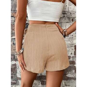 WDIRARA Women's Summer Mini Wrap Shorts Knot High Waist Belted Skorts Zipper Casual Loose Skirt Khaki M