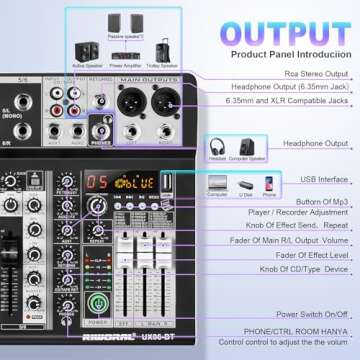 Professional 6 Channel Audio Mixer with Bluetooth