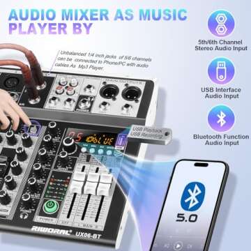 Professional 6 Channel Audio Mixer with Bluetooth