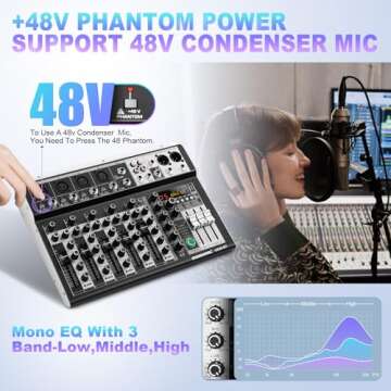 Professional 6 Channel Audio Mixer with Bluetooth