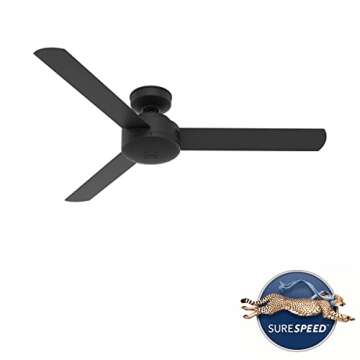 Hunter Black Ceiling Fan, Modern Presto Ceiling Fans with Wall Control, 52 Inch, Matte Black Finish, Sleek Design, Ceiling Fan No Light