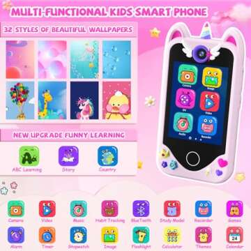 Kids Smart Phone for Girls Gifts - Toddler Christmas Birthday Gift for Age 3 4 5 6 Year Old, Kids Cell Phone Toy with Touchscreen, Dual Cameras, Learning, Music Player, Games with 32 GB Card