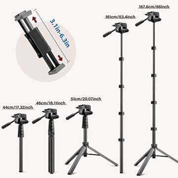 Aureday Selfie Stick Phone Tripod&Monopod, 67'' Detachable Cellphone Tripod Stand with 360° Rotatable Pan Head, Tripod for iPhone&Android Phone, Portable Phone Stand for Recording/Photography/Make-Up