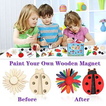 Worgree DIY Wooden Magnets, 36 pcs Wooden Art Craft Supplies Painting Kit for Kids Party Favors for Boys Girls Ages 4-8 8-12 Birthday Easter Crafts Gifts Toys Basket Goodie Bag Stuffers