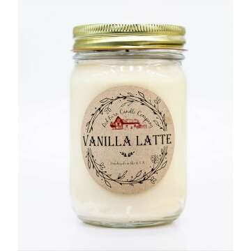 Vanilla Latte Aromatherapy Candle 12 oz | 100% All-Natural Soy Wax & Essential Oil Infused | 60+ Hour Burn Time | Pet Safe + Smoke Odor Eliminating | Handmade in U.S.A. | Non-Toxic Candles