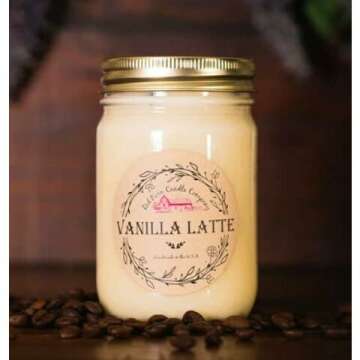 Vanilla Latte Aromatherapy Candle 12 oz | 100% All-Natural Soy Wax & Essential Oil Infused | 60+ Hour Burn Time | Pet Safe + Smoke Odor Eliminating | Handmade in U.S.A. | Non-Toxic Candles