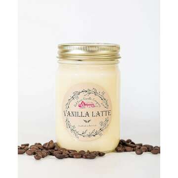 Vanilla Latte Aromatherapy Candle 12 oz | 100% All-Natural Soy Wax & Essential Oil Infused | 60+ Hour Burn Time | Pet Safe + Smoke Odor Eliminating | Handmade in U.S.A. | Non-Toxic Candles