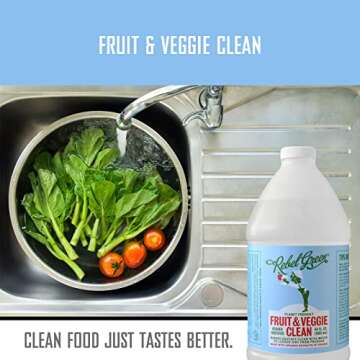 Rebel Green Fruit & Veggie Wash - Natural Produce Wash - Plant-Based Vegetable Wash - Fruit and Vegetable Wash with No Aftertaste - Sustainable Food Wash - (Half Gallon Refill Bottle)