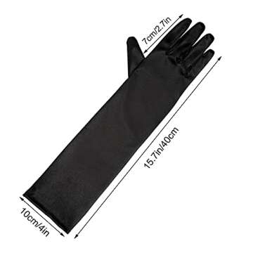 Lystaii Long Opera Party 20s Satin Gloves Stretchy Adult Size 15 Inches Elbow Length Black 1920s Classic Sun Protection Gloves Wedding Bride Etiquette Gloves for Women Girls Black