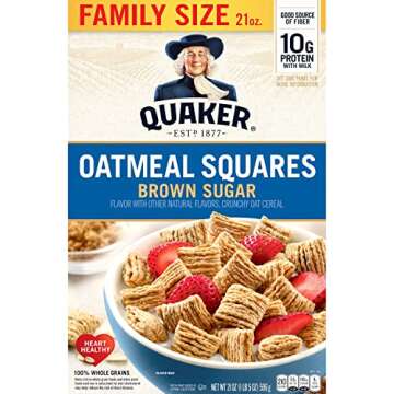 Quaker Oatmeal Squares Breakfast Cereal, Brown Sugar, 21oz Family Size Box