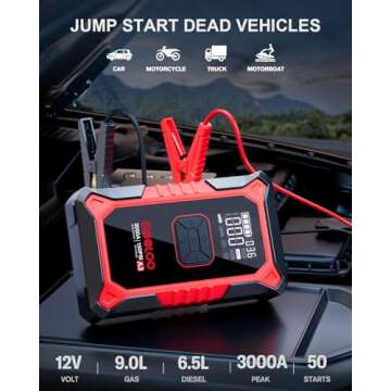 GOOLOO A3 Jump Starter with Air Compressor, 3000A Portable Car Battery Booster (9.0 Gas/6.5L Diesel) with 150PSI Auto-Shutoff Tire Inflator, 12V Supersafe Lithium Jump Box Car Battery Jumper Starter