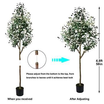 HaiSpring Artificial Olive Tree 5ft (60'') Tall Fake Plants Suitable for Modern Living Rooms Home Office Indoor & Outdoor Garden Decor, Nearly Natural Silk Tree for Housewarming Gift