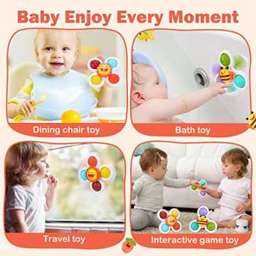 Hinzer Suction Cup Spinner Toys for 1 Year Old Boy Girl Gifts Baby Dimple Fidget Toys for 12-18 Months Bath Toys for Toddlers 1-3 Autism Sensory Spinning Top Travel Toy First Birthday Gifts, 3 Pcs