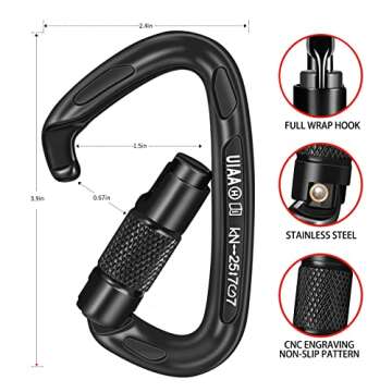 BEIFENG Auto Locking Carabiner 25KN Professional Rock Climbing Carabiner Obtained UIAA Certification Heavy Duty Carabiners Suitable for Rock Climbing, Camping, Rappelling, Rescue(All Black-4PCS)