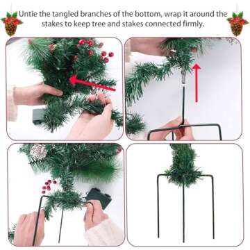 Prelit Planter Bushes Christmas, Pre Lit Planter Bushes Christmas, Holiday Christmas Planter Filler Outdoor, Lighted Artificial Xmas Pine Trees with Tripod Stake with 60 Led Lights (2pcs)