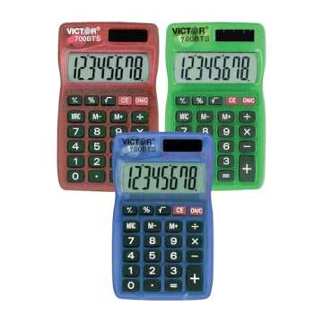 Victor 700BTS 8-Digit Pocket Calculator in Assorted Bright Colors, Battery and Solar Hybrid Powered LCD Display, Great for Students and Kids, Color Varies (Red, Green, Blue)