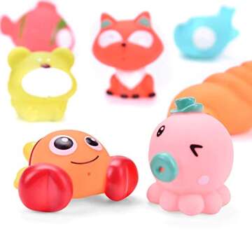 FUN LITTLE TOYS 18PCS Baby Bath Toys with Soft Cute Ocean Animals Bath Squirters and Fishing Net, Water Toys for Kids