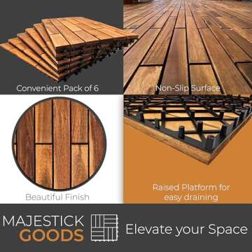 Interlocking Deck Tiles 24 x 12 Long Boards Snap Together Wood Flooring - Acacia Hardwood Outdoor Flooring for Patio - Floor Decking Tile, Waterproof Balcony Flooring 12 Sq Ft (1 Pack (6 Pieces))