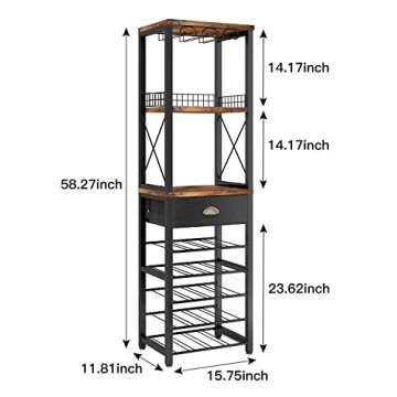 Homeiju Wine Rack Freestanding Floor, Bar Cabinet for Liquor and Glasses, 4-Tier bar Cabinet with Tabletop, Glass Holder, Storage Drawer and Wine Storage for Living Room, Home Bar(Patent No.D29872845)