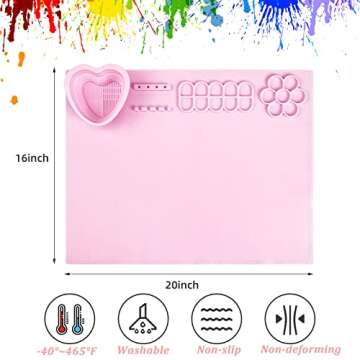 Paint Palette,Thick Silicone Craft Mat with Magnetic Pop-Up Water Cup,20×16 inches Large Silicone Mat for Painting,Sculpting,Resin Crafting,Clay and Play-Doh,Hot Glue Projects,for Adults and Kids