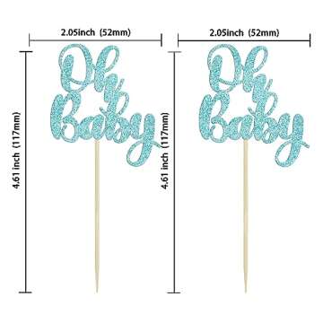 Gyufise 36Pcs Oh Baby Cupcake Toppers Glitter Baby Shower Cupcake Picks Oh Baby Cake Pick for Baby Shower Kids Boys Girls Birthday Party Cake Decorations Supplies Light Blue