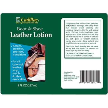 Cadillac Boot and Shoe Leather Lotion 8 Ounces - Cleans, Conditions, Protects, and Polishes Leather Footwear and Accessories