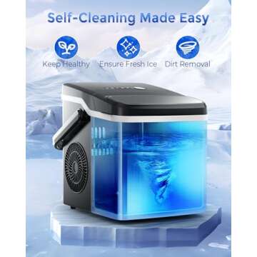 Free Village Ice Makers Countertop, 9 Ice Cubes/6 Mins, 26 Lbs/24H, Self-Cleaning Ice Maker Machine with Handle, Ice Spoon & Basket, Portable Ice Machine for Home Kitchen Office Camping Party, Black