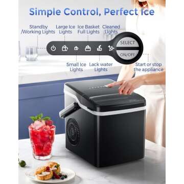 Free Village Ice Makers Countertop, 9 Ice Cubes/6 Mins, 26 Lbs/24H, Self-Cleaning Ice Maker Machine with Handle, Ice Spoon & Basket, Portable Ice Machine for Home Kitchen Office Camping Party, Black