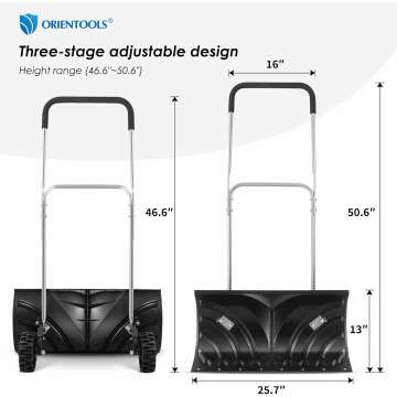 ORIENTOOLS Snow Shovel with Wheels for Driveway, Heavy Duty Snow Pusher with 6" Wheels and 26" Wide Blade for Efficient Snow Removal, Back Saver Snow Pusher Efficient Remover Tool for Doorway Sidewalk