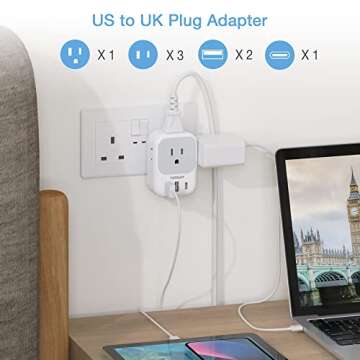 US to UK Plug Adapter - TESSAN Travel Converter with 3 USB Chargers