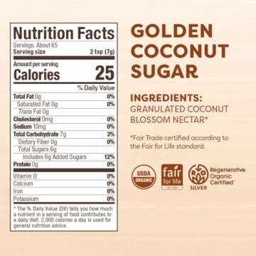 Big Tree Farms Organic Golden Coconut Sugar - Coconut Palm Sugar, Unrefined, Fine Crystals, Cane Sugar Replacement, Coconut Blossom Nectar, Vegan, Perfect for Baking - 1 Pound (Pack of 1)