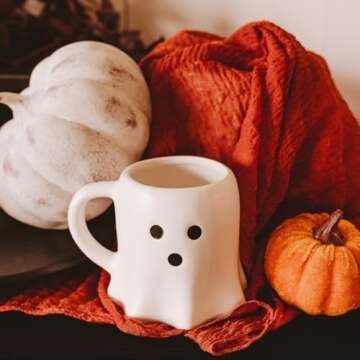 Sweet Water Decor Ghost Figurine Halloween Mugs - Halloween Coffee Mugs Dishwasher & Microwave Safe - Ghost Mugs for Coffee & Hot Cocoa or Seasonal Brew - Ceramic Ghost Mug Designed in The USA 12oz